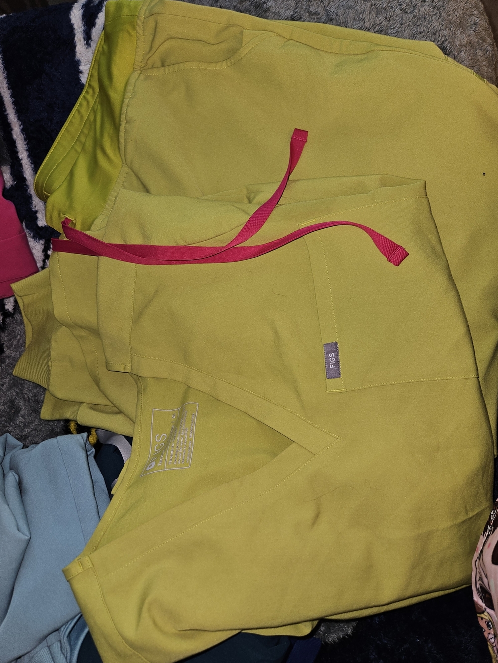 Figs Women's V-Neck Scrub Top And Scrub Jogger in Lime with Pink Drawstring